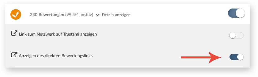 Anzeige des Bewertungslinks aktivieren