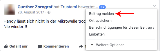 Bewertung auf Facebook löschen - Schritt 1