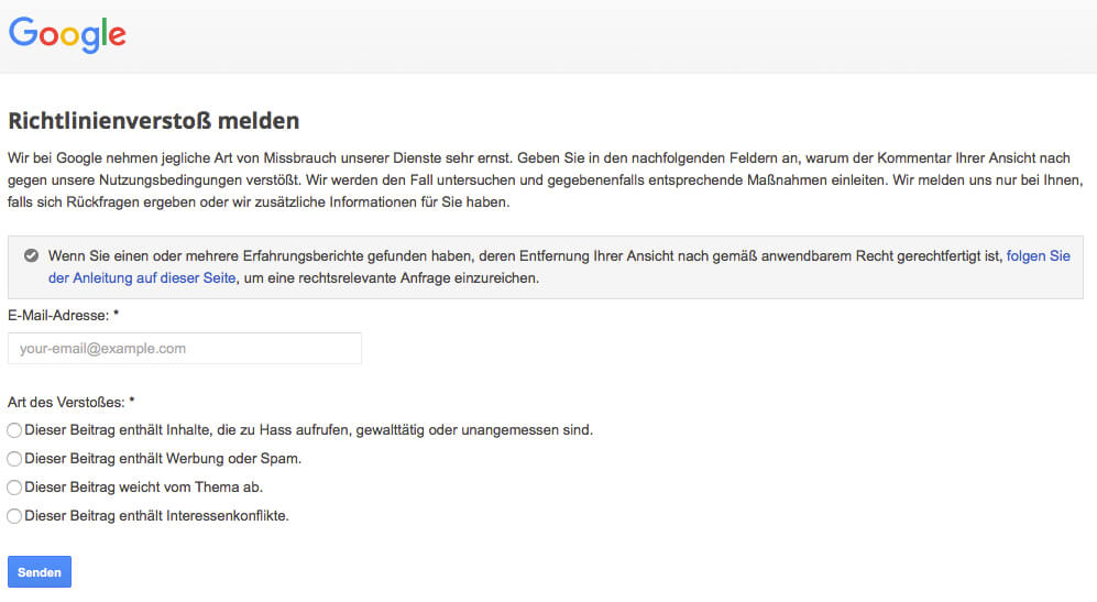 Richtlinienverstoß bei Google melden