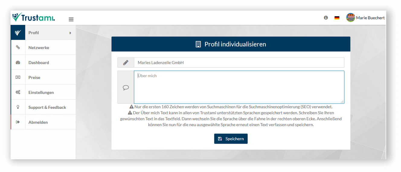 Trustami Profil individualisieren