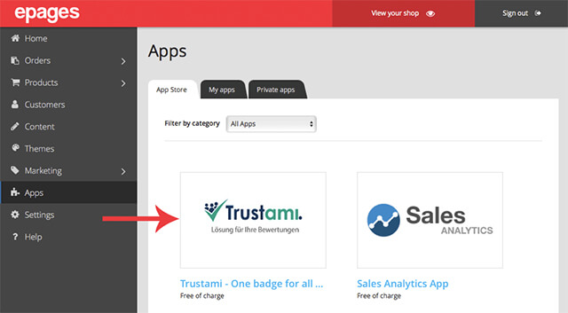 Trustami App im ePages App Store